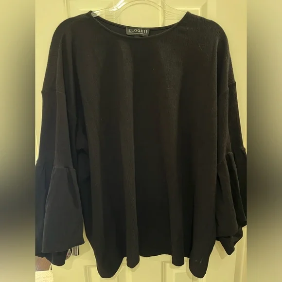 Eloquii Ruffle Long Sleeve Black Blouse size 22/24 - Picture 2 of 8